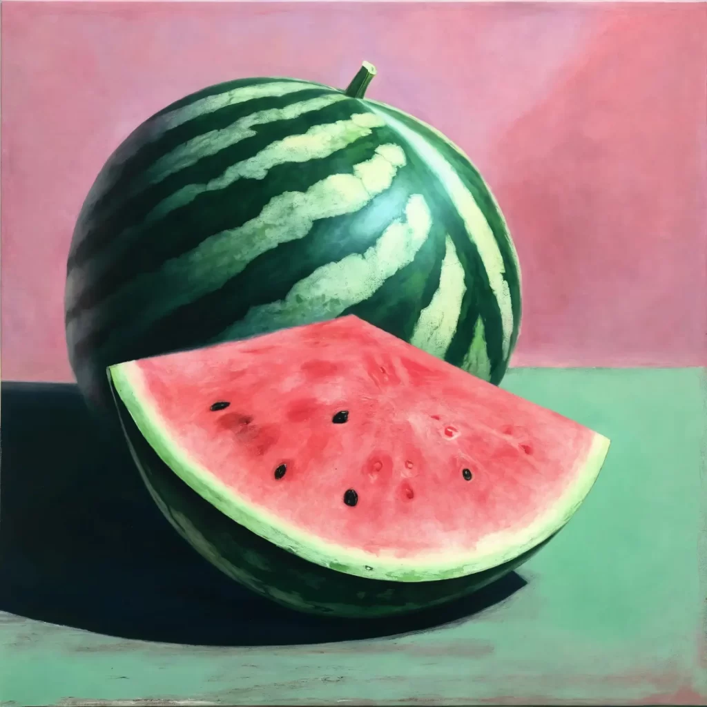 2d pastel painting of a watermelon with a slight