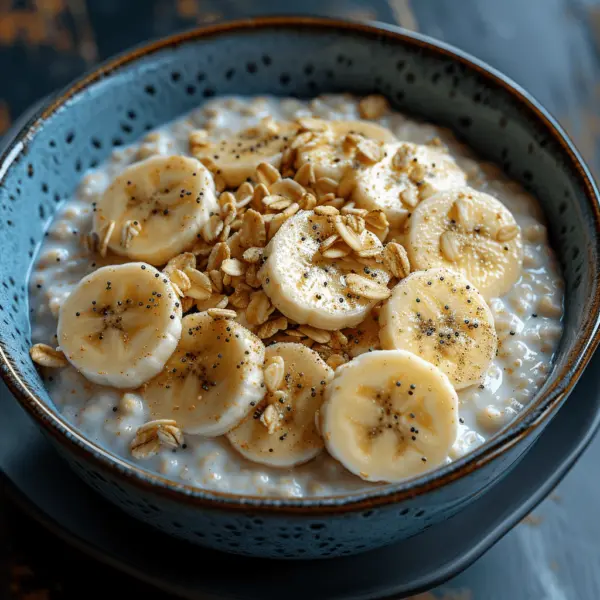 Porridge with banana slices and nuts