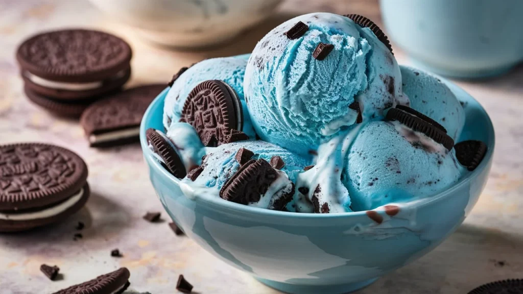 A mouthwatering, close-up photograph of a decadent ice cream bowl, taken from a slightly angled perspective.