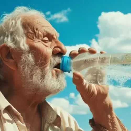 Elderly man drinking water